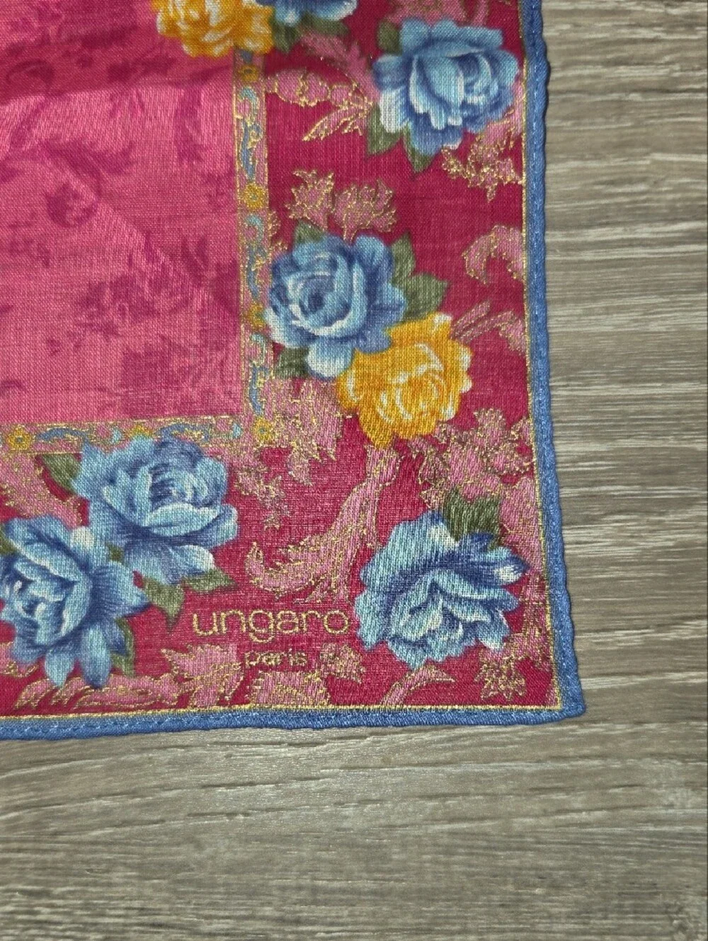 Ungaro Paris Pink Floral Border Cotton Handkerchief